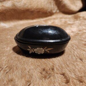 Vintage Hand-Painted Floral Ceramic Trinket Box Cottage Whimsy Fairy